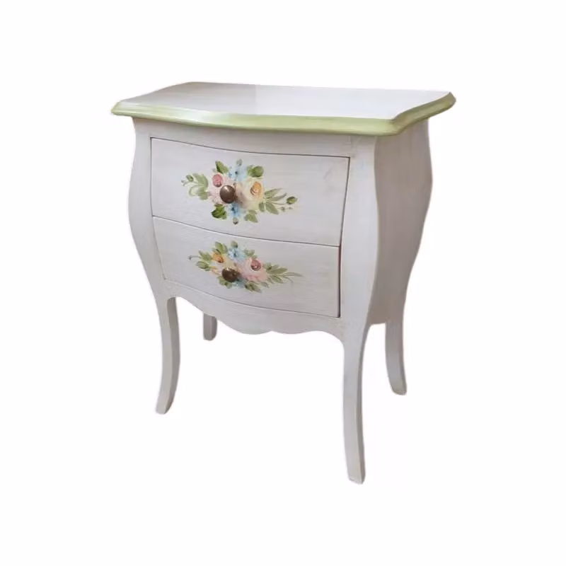 Comodino in legno di pino stile shabby chic bianco anticato con decori floreali verdi Mobili 2G L/P/H: 50 x 30 x 60 cm – 1