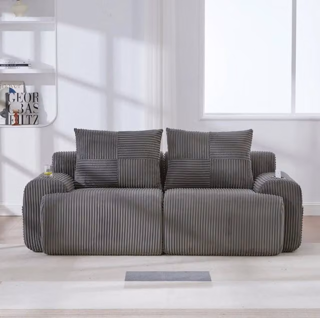 Divano modulare 2 posti in corduroy grigio scuro; 200 x 99 x 80 cm; con portabicchieri e tasca laterale