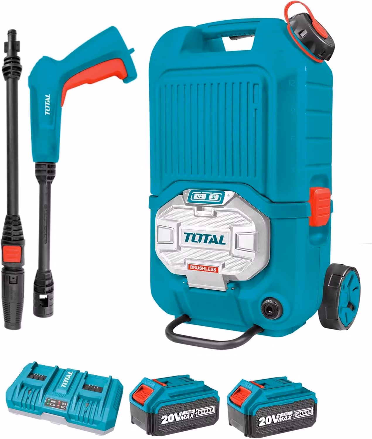 Set di pulizia ad alta pressione - Purificatore d'acqua - Kit di pulizia - Senza fili - 40V - 80 bar - Serbatoio da 15 litri