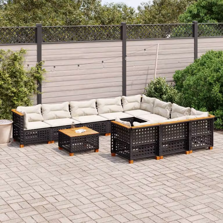 vidaXL Set Divani da Giardino 11 pz in Polyrattan Nero con Cuscini e Tavolino da Esterno