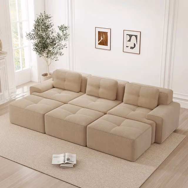 Divano angolare modulare OKWISH in corda beige con funzione letto e seduta profonda per il tuo soggiorno