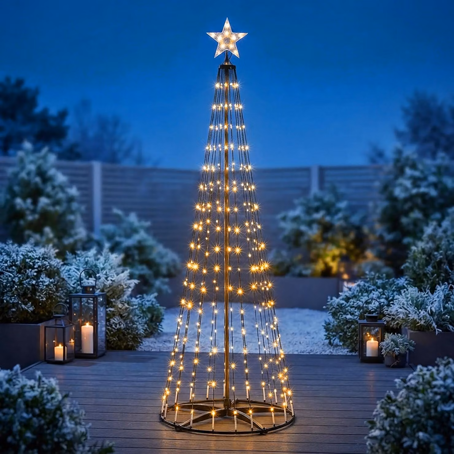3.10 Albero luminoso a LED con telecomando - 2,1 m / 370 LED - Albero illuminato per esterni con luce bianca calda (2,1 m / 370 LED)