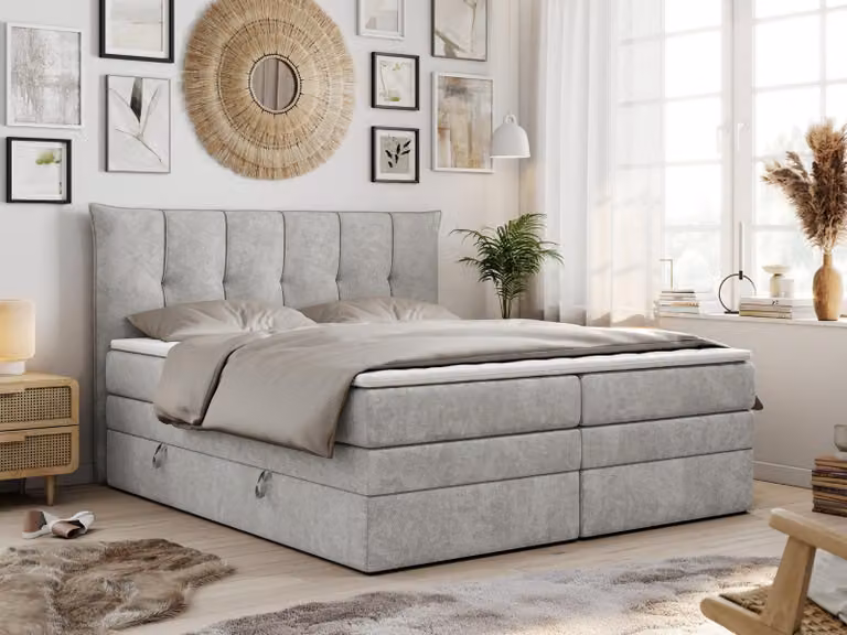 Letto boxspring con materasso a molle insacchettate a 7 zone e topper - PREMIUM-10-KING - 120x200 cm - Grigio chiaro - H4