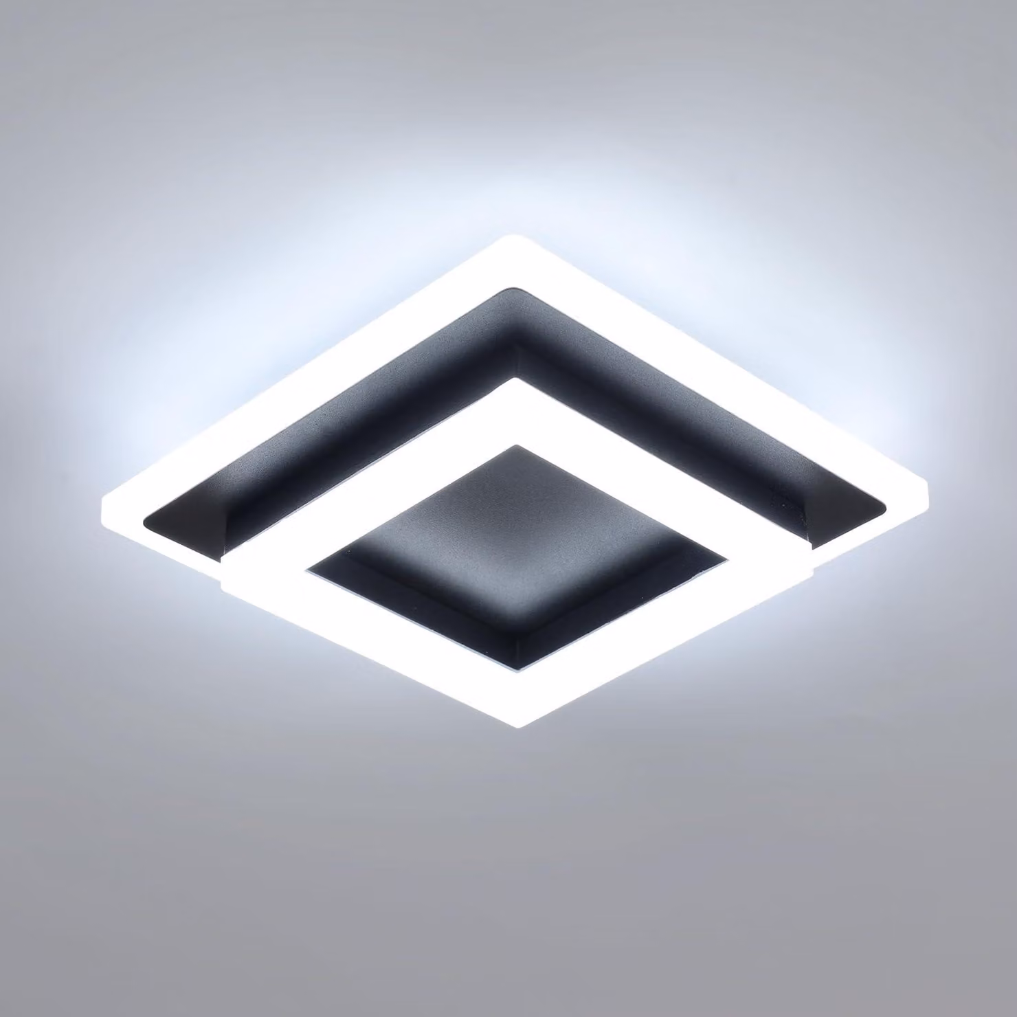 SENQIU, plafoniera a LED, 24W, lampada da soffitto a LED quadrata – nera, 6500K, 20 cm