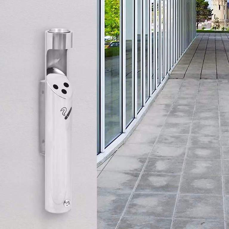 Posacenere da parete vidaXL in acciaio inox color argento, H: 60 cm, L: 9 cm, P: 9 cm