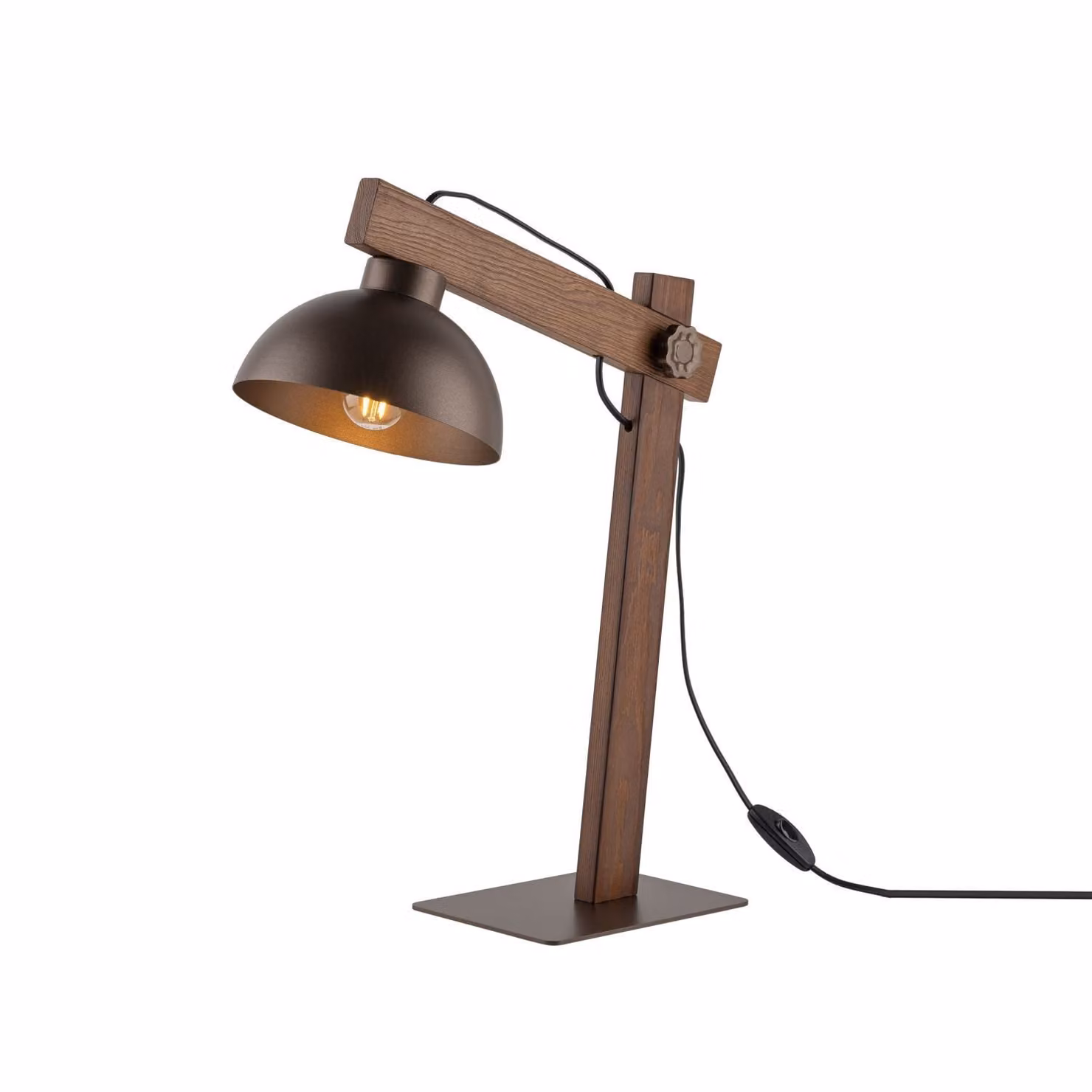 Lampada da tavolo in metallo E27 alta 52 cm in noce marrone Lampada da tavolo