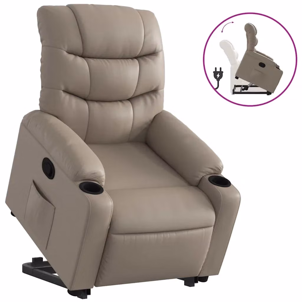Poltrona Alzapersona Reclinabile vidaXL in Similpelle Beige con Assistenza Elettrica per Senior – 2