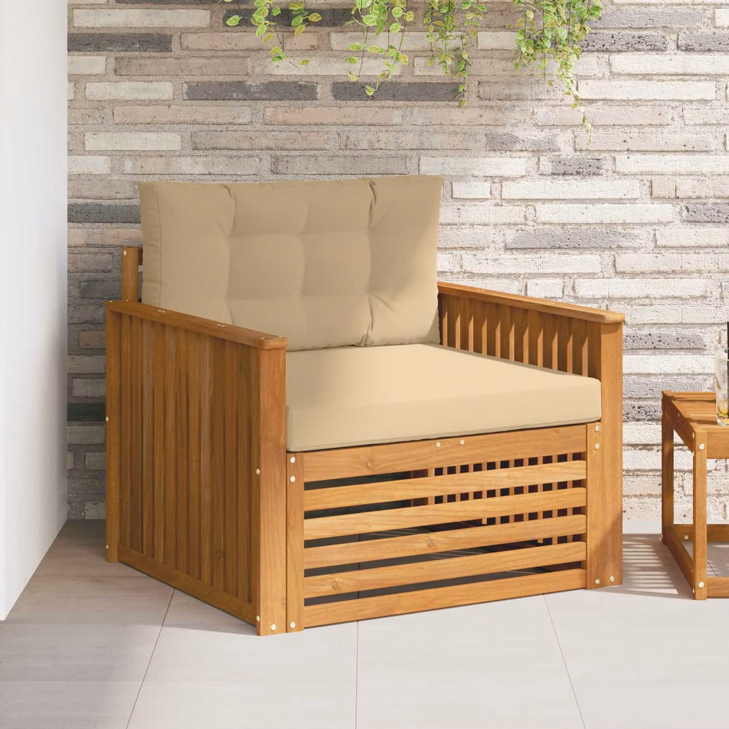 Divano da esterno moderno vidaXL in legno di acacia massello con cuscini beige e marrone