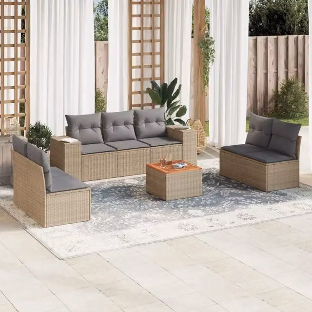 Set Divano da Giardino 8 pz con Cuscini Beige in Polyrattan 3225401