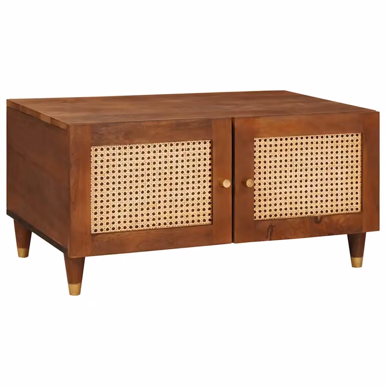 vidaXL Tavolino da salotto rettangolare in legno di mango massello stile mid-century, L 80 cm x P 50 cm x H 40 cm, marrone e beige