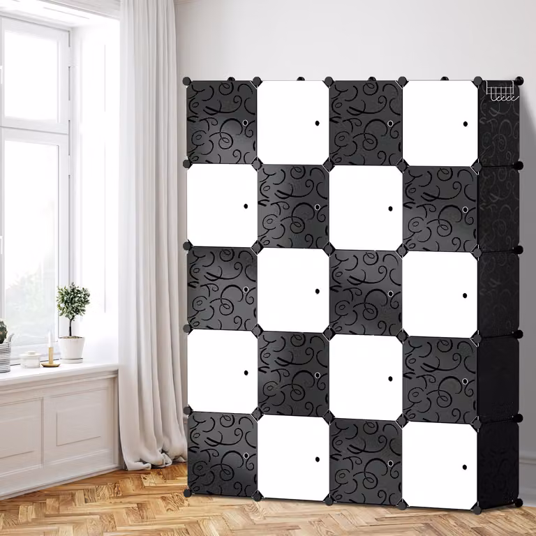 Jayseuw 20 scomparti Armadio fai da te Set di scaffali Sistema di scaffali LWH: 175x140x35cm Armadio combinato Pannelli in PP Armadio con 2 ganci per cappotti