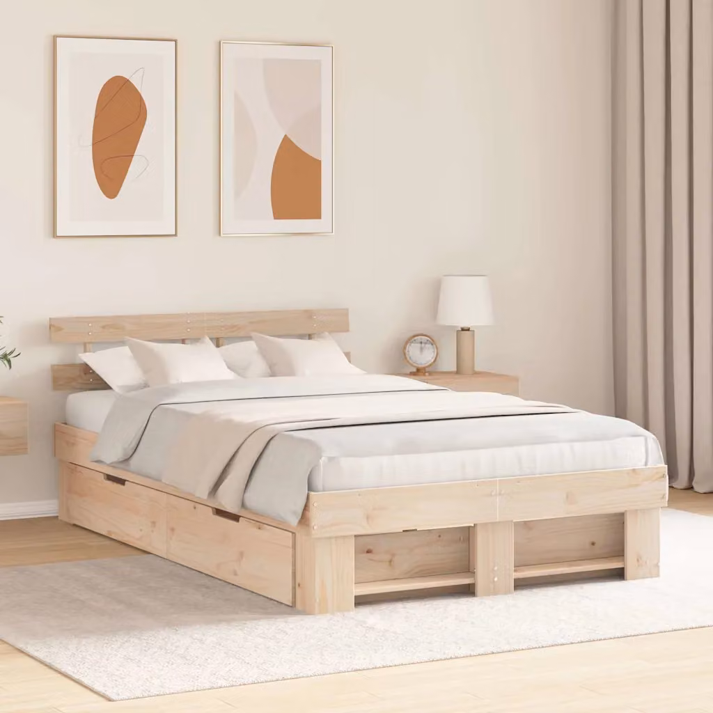 Struttura letto moderna vidaXL in pino massello marrone con cassetti L/P/H: 120 x 200 x 73 cm