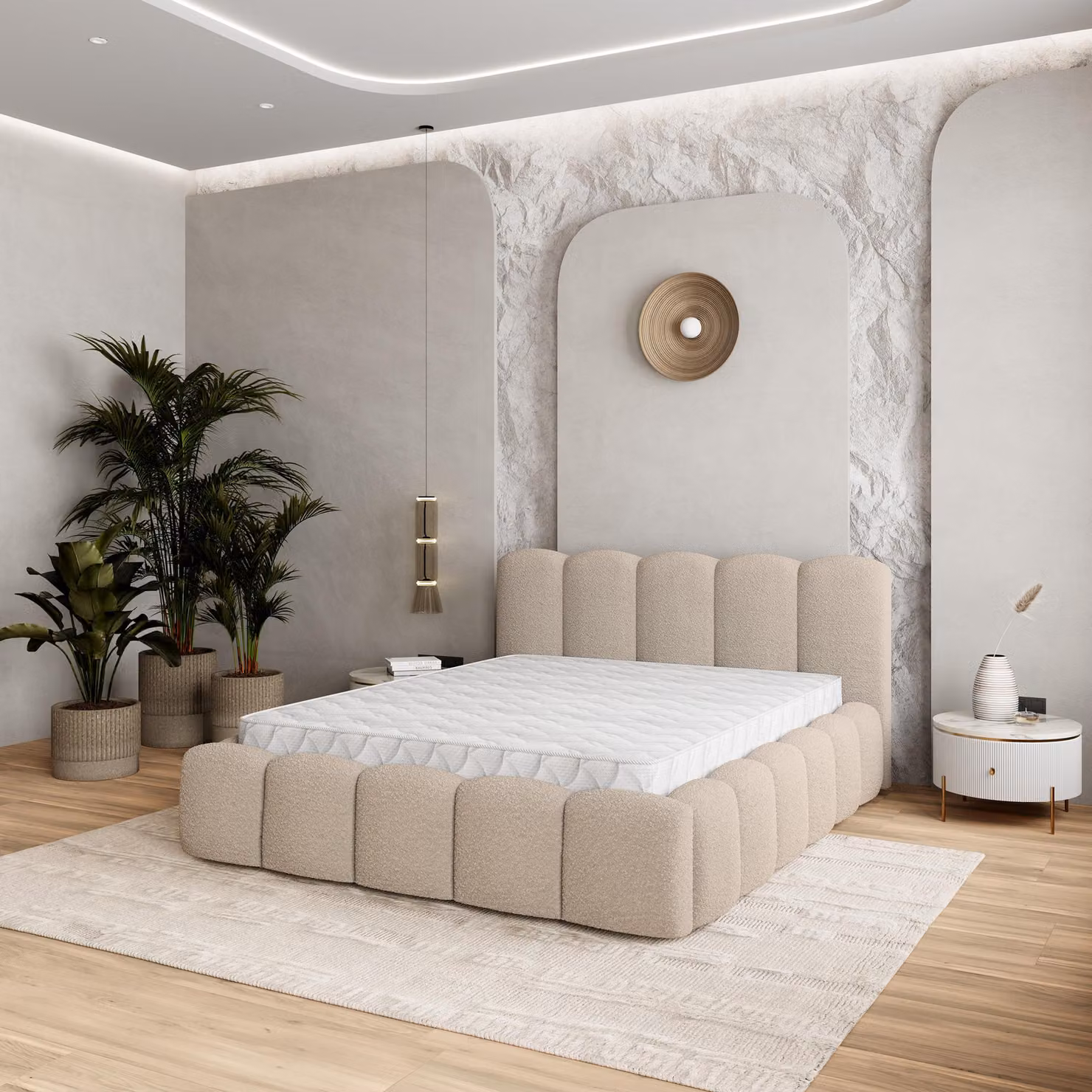 Letto imbottito Masseno FALINA Q 200x200 cm, letto imbottito con cassetti - Beige, QUELLE 05
