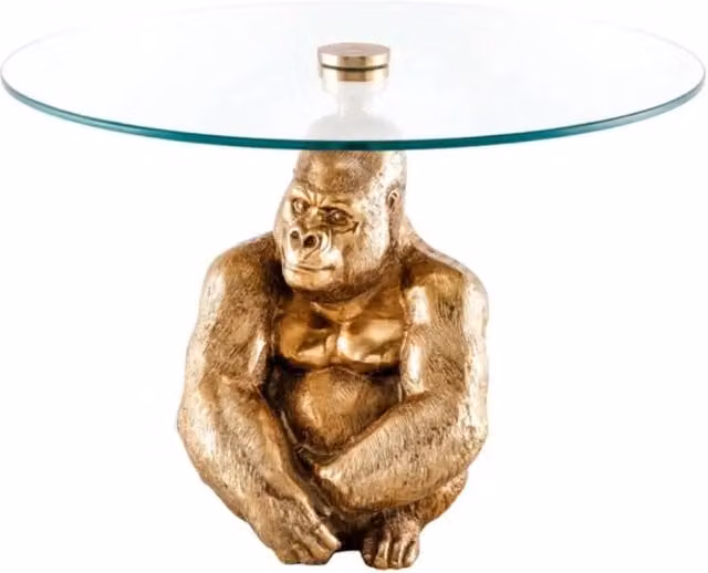 Tavolino basso GORILOX rotondo 60 cm in alluminio dorato e vetro temperato