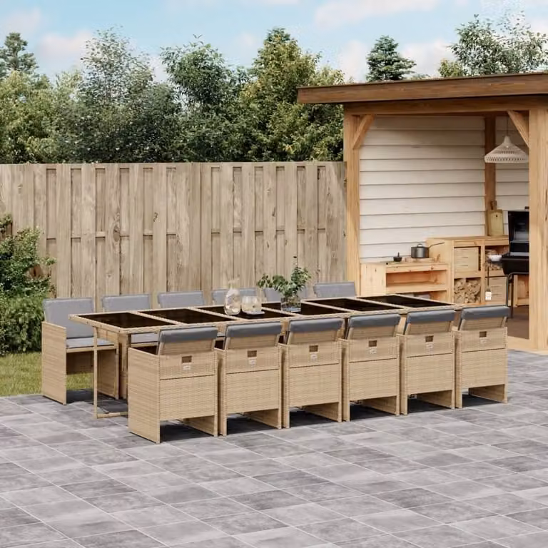 Maison Exclusive - Set Pranzo da Giardino 13 pz con Cuscini Beige Misto Polyrattan