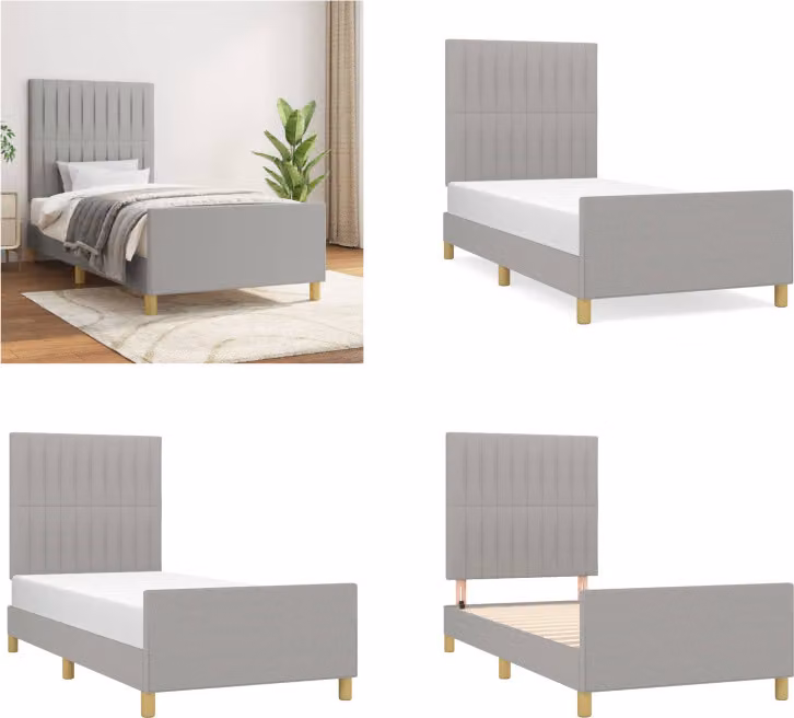 vidaXL Struttura letto con testiera in tessuto grigio chiaro 90x200 cm - Struttura letto con testiera - Struttura letto con testiera - Struttura letto - Letto con testiera