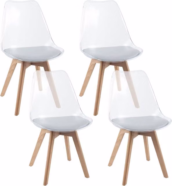 Set di 4 Sedie da Cucina e Sala da Pranzo Costway Moderne, Sedute Trasparenti Bianche con Gambe in Legno di Faggio e Imbottitura, Portata 150 kg – 1