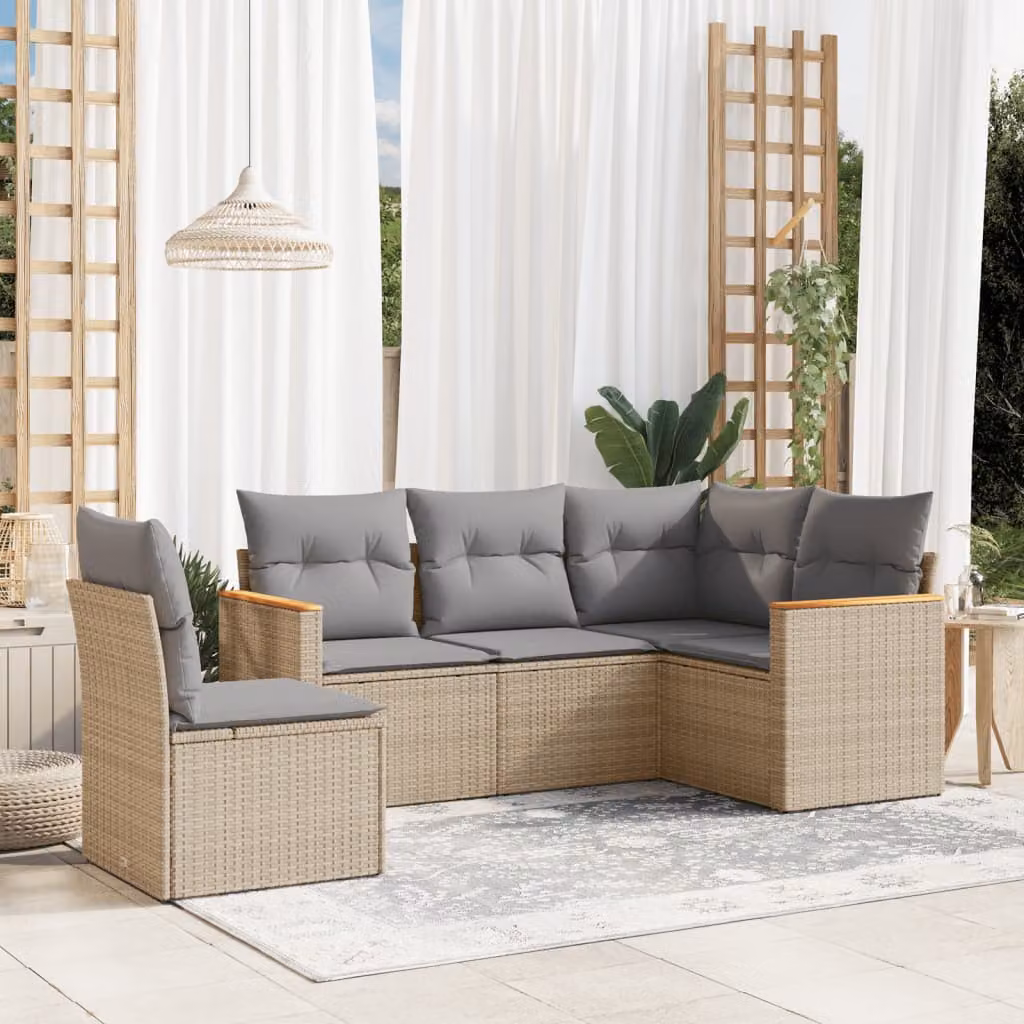 Set Divano da Giardino a L vidaXL 5 pz con Cuscini Beige e Grigio in Polyrattan e Metallo – 1