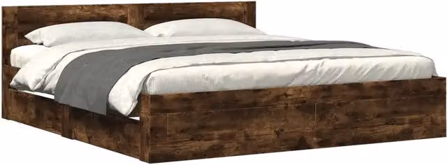 Letto matrimoniale | Letto per adulti | Giroletto con Testiera Rovere Fumo 180x200 cm Legno Multistrato