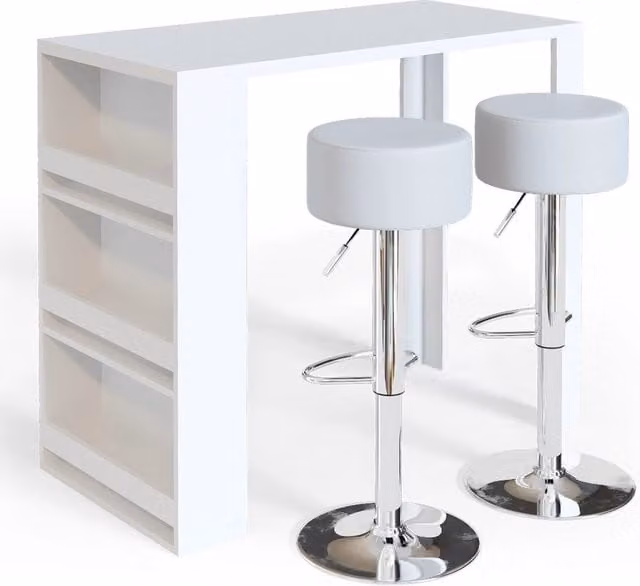 Set tavolo da bar con 2 sgabelli Vicco bianco moderno L: 117 cm, P: 57 cm, H: 106 cm