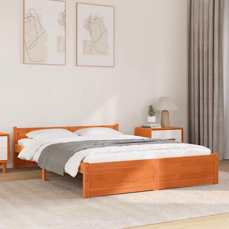 Struttura del letto moderna vidaXL in legno di pino marrone cerato L/P/H: 195,5 x 145,5 x 51 cm