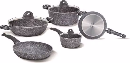 Set di pentole in alluminio, adatto per induzione, 8 pezzi, grigio, 16 cm