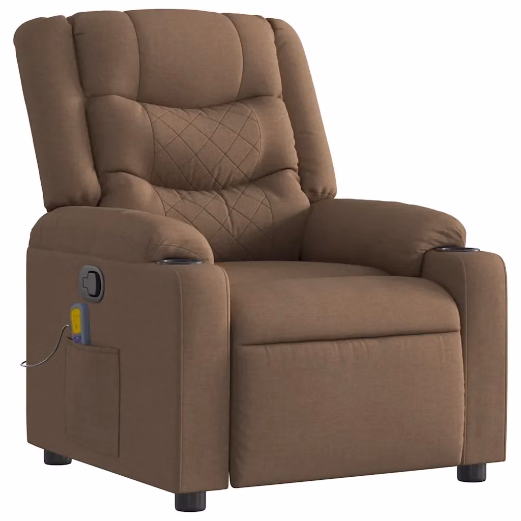 Poltrona Reclinabile Relax vidaXL in Tessuto Marrone con Braccioli e Struttura in Legno e Metallo – 2