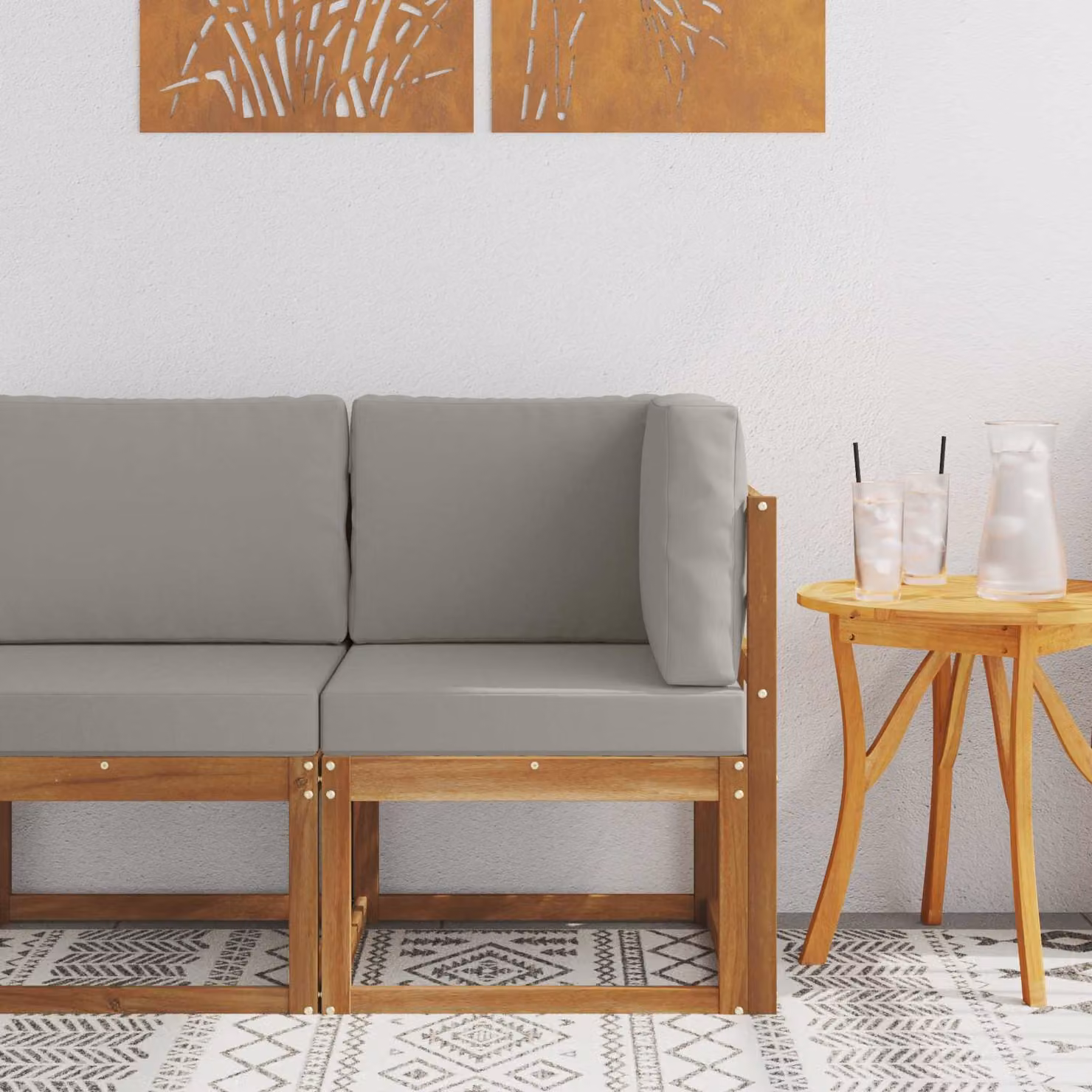 vidaXL Divano Angolare da Esterno Moderno in Legno di Acacia con Cuscini in Tessuto Grigio e Marrone