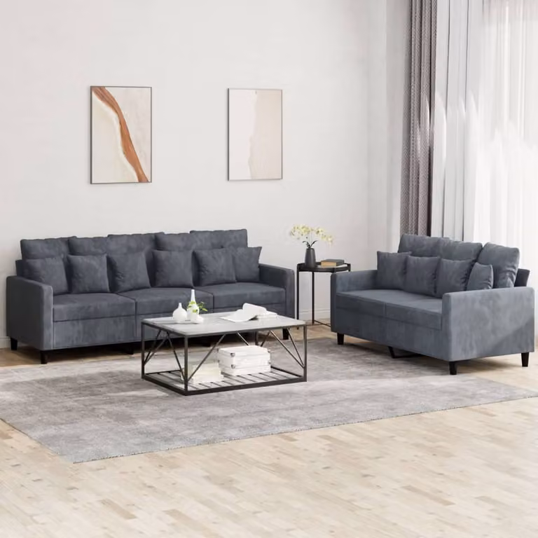 Maison Exclusive - Set divano a 2 posti con cuscini in velluto grigio scuro