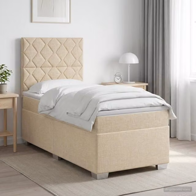 Letto box spring con materasso Crema 90 x 190 cm Tessuto 3454773