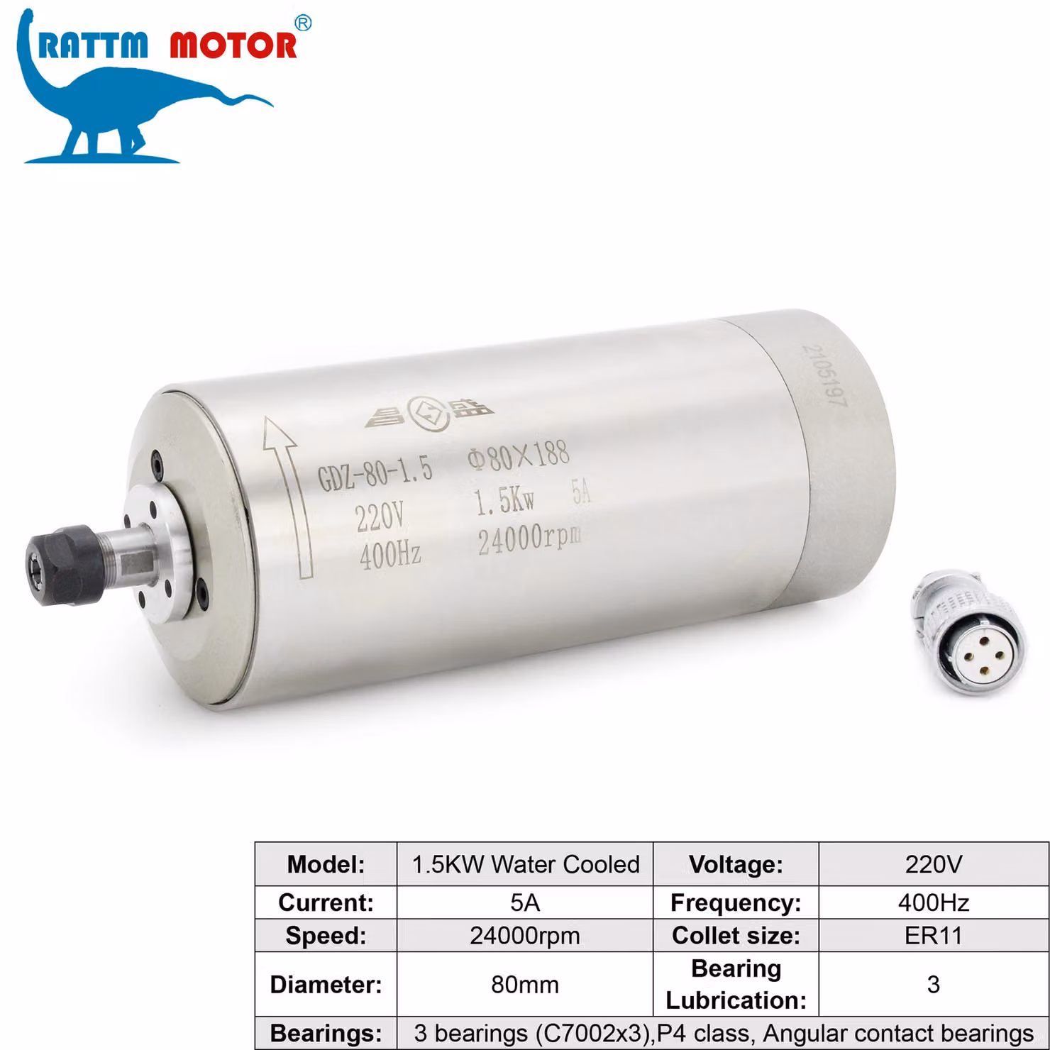 Kit mandrino raffreddato ad acqua - Set completo, 220V - Potenza 1,5 kW - Morsetto ER11 - Per fresatura e incisione