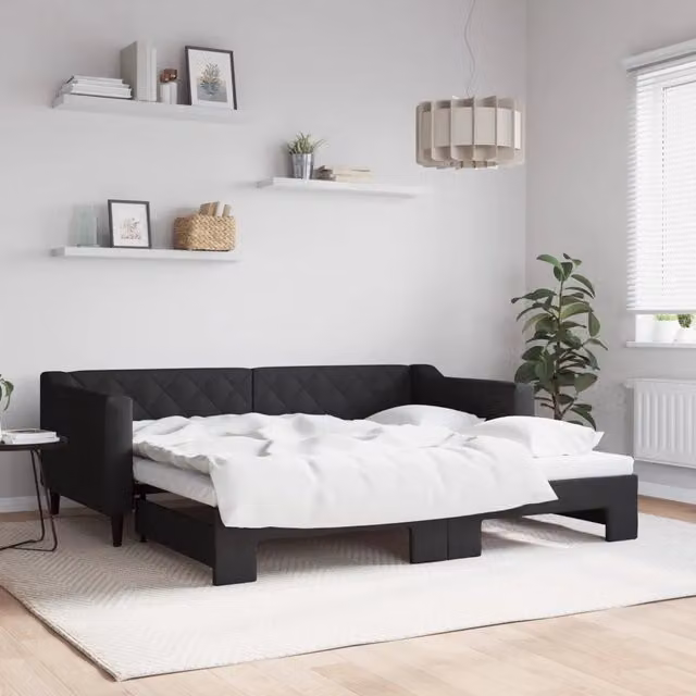 Divano Letto Moderno vidaXL con Letto Estraibile in Tessuto Nero L/P/H: 213 x 90 x 67 cm