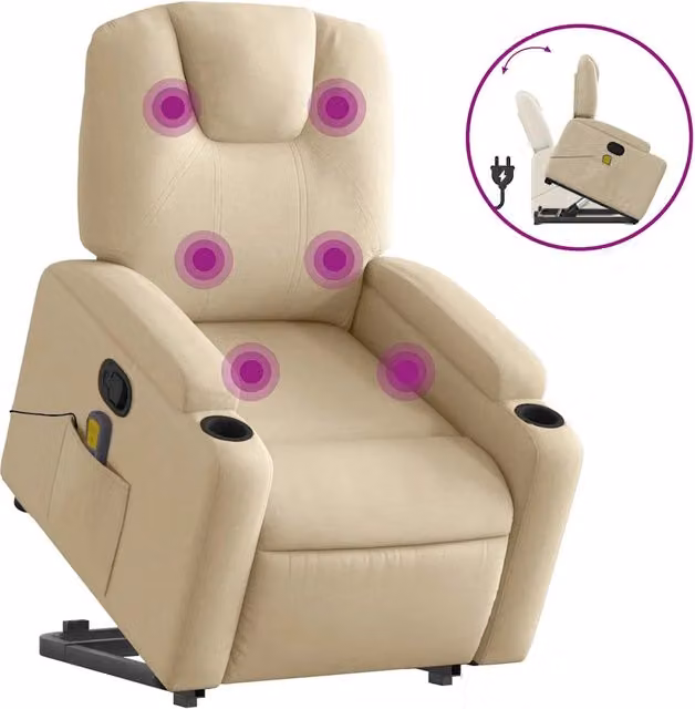 Poltrona Alzapersona Massaggiante | Sedia Relax Reclinabile Crema in Tessuto