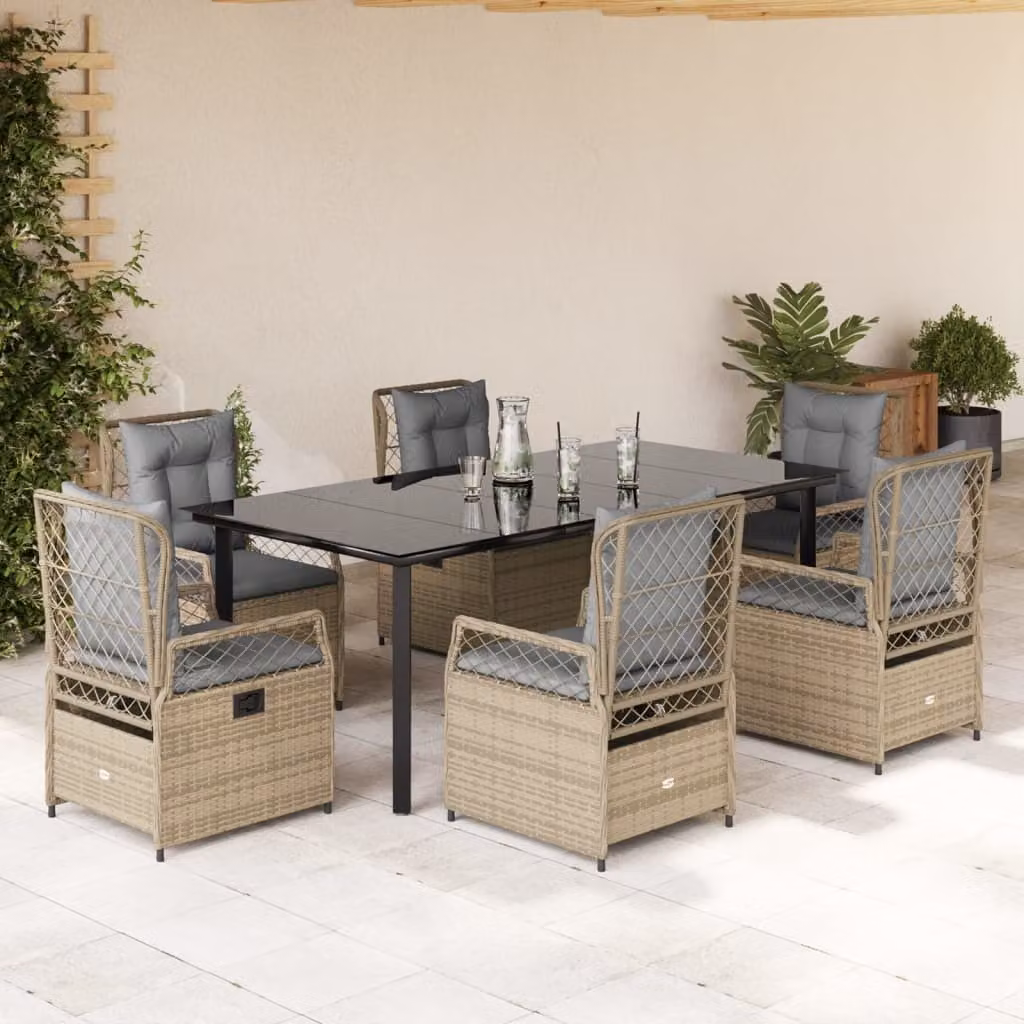 Maison Exclusive - Set da Pranzo da Giardino 7 pz con Cuscini Beige in Polyrattan