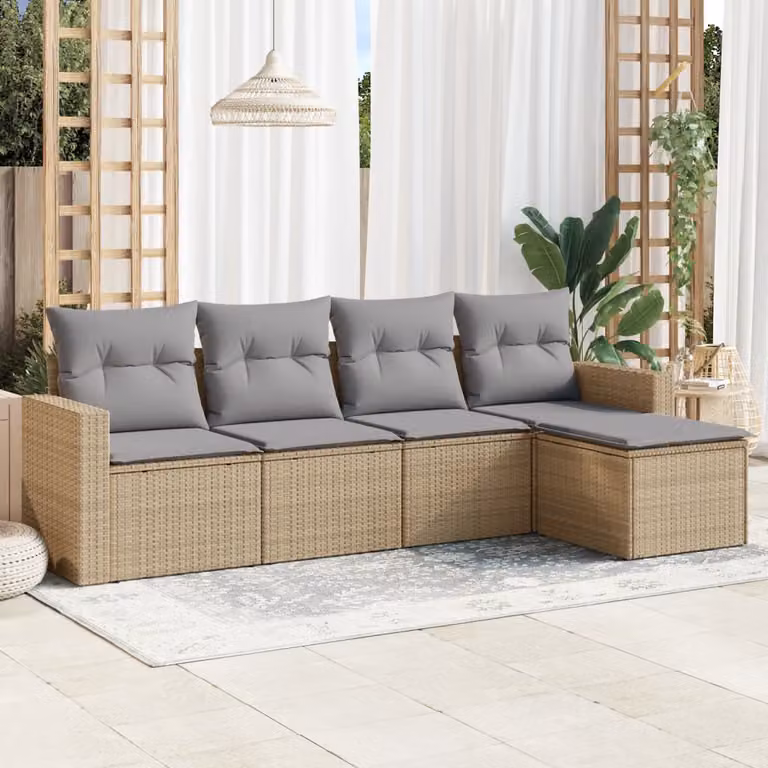 vidaXL Set Divano da Giardino a L 5 pz con Cuscini Beige e Grigio in Polyrattan e Acciaio