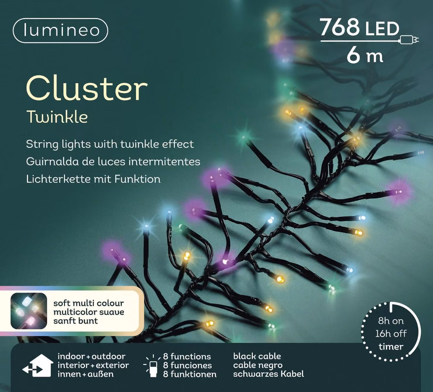 Lumineo LED luci fiabesche Cluster Twinkle Colorate 8 funzioni 768 luci 7 m