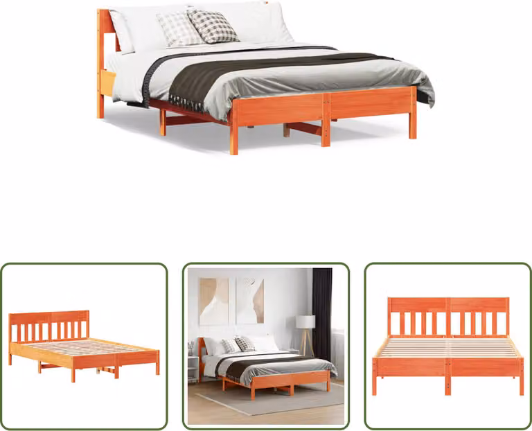 The Living Store letto in legno massiccio senza materasso cera marrone 120x190 cm legno di pino