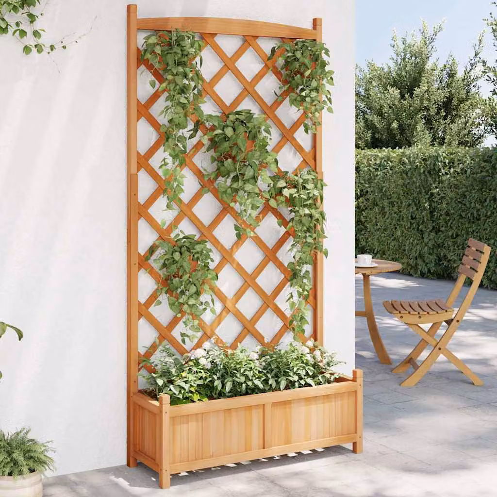 Fioriera con Traliccio vidaXL in Legno di Abete Massello, Colore Marrone, L 90 cm x P 35 cm x H 180 cm
