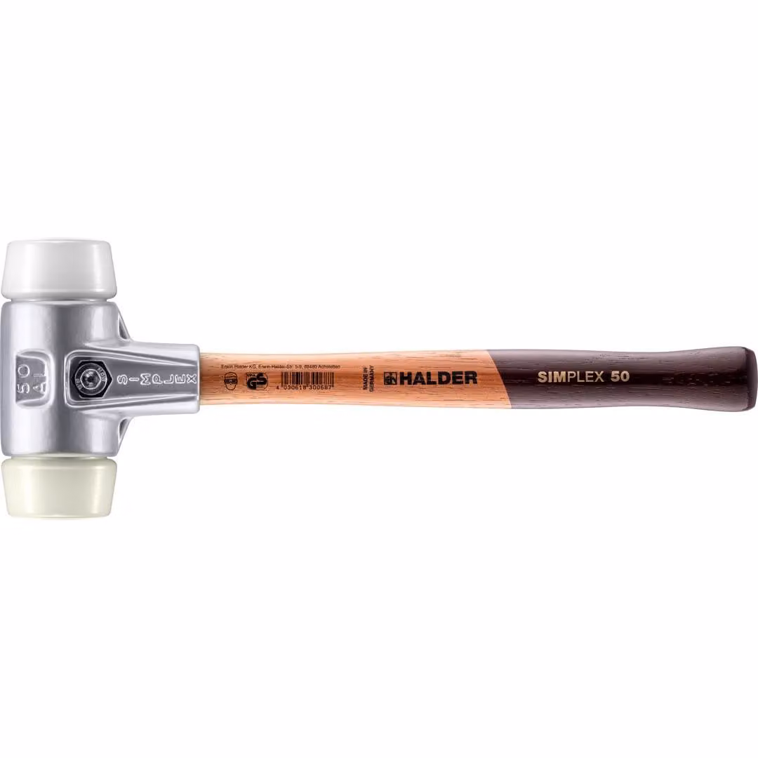 Mazza SIMPLEX soft-face con alloggiamento in alluminio e manico in legno, Ø 50, superplastica / nylon
