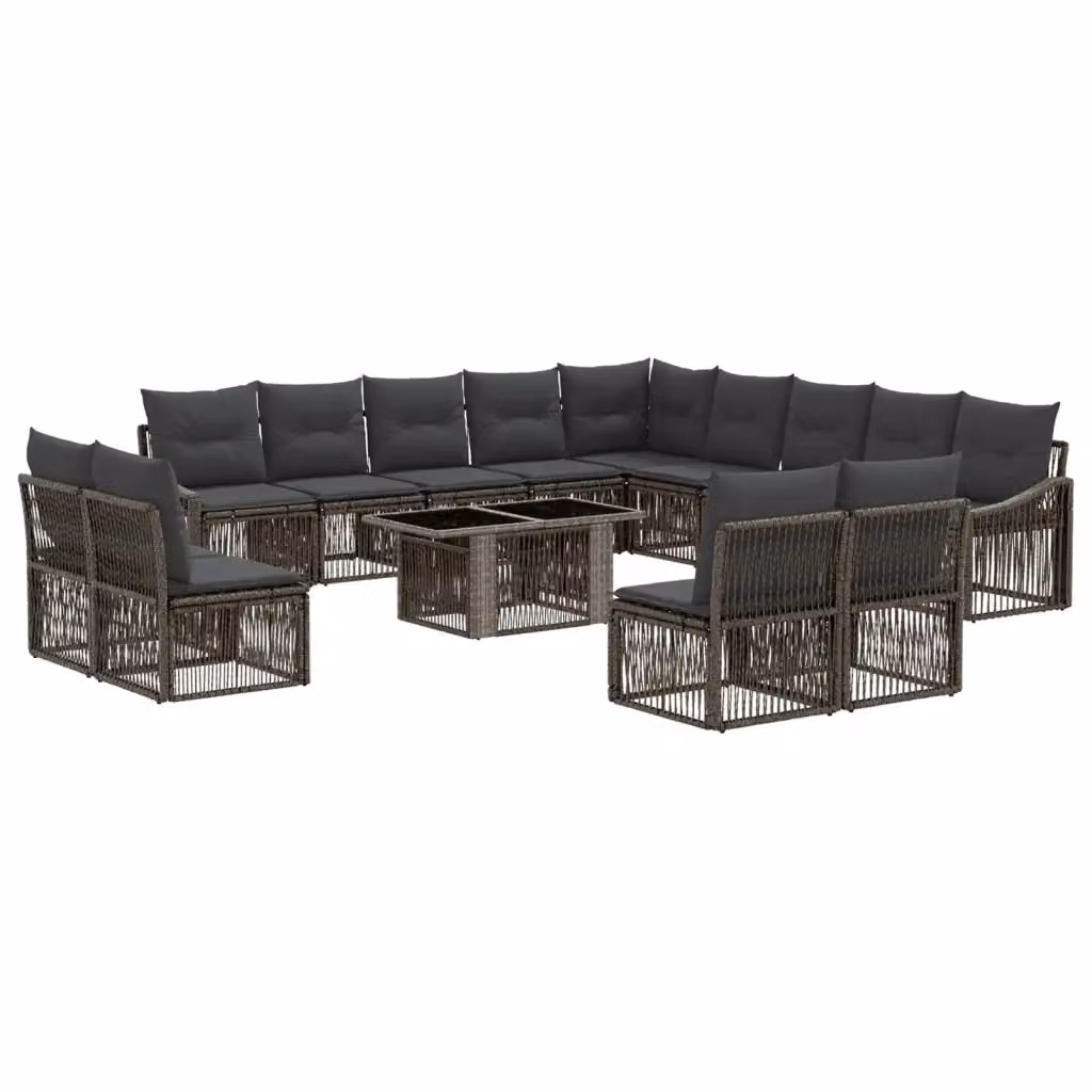 Set Divano da Giardino a Forma di U vidaXL in Polyrattan Grigio e Antracite con Cuscini e Tavolino – 2