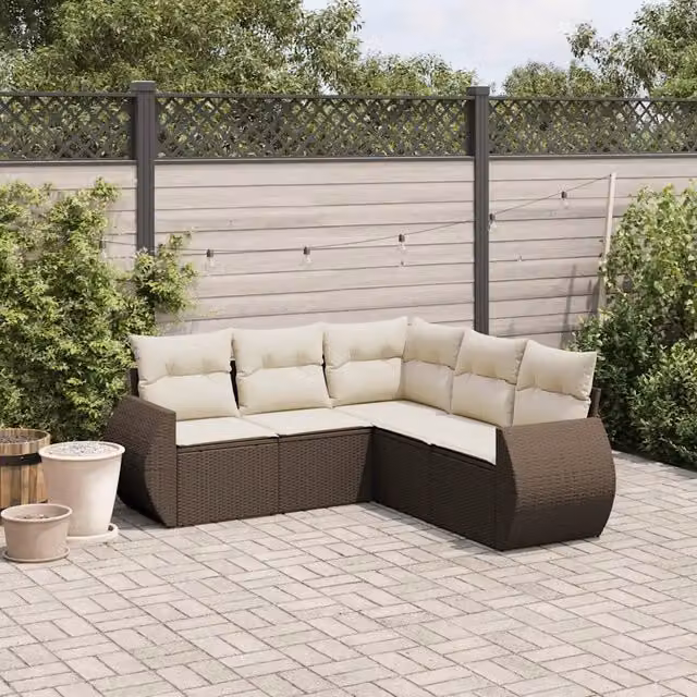 Set Divano da Giardino 5 pz con Cuscini Marrone in Polyrattan 3253690