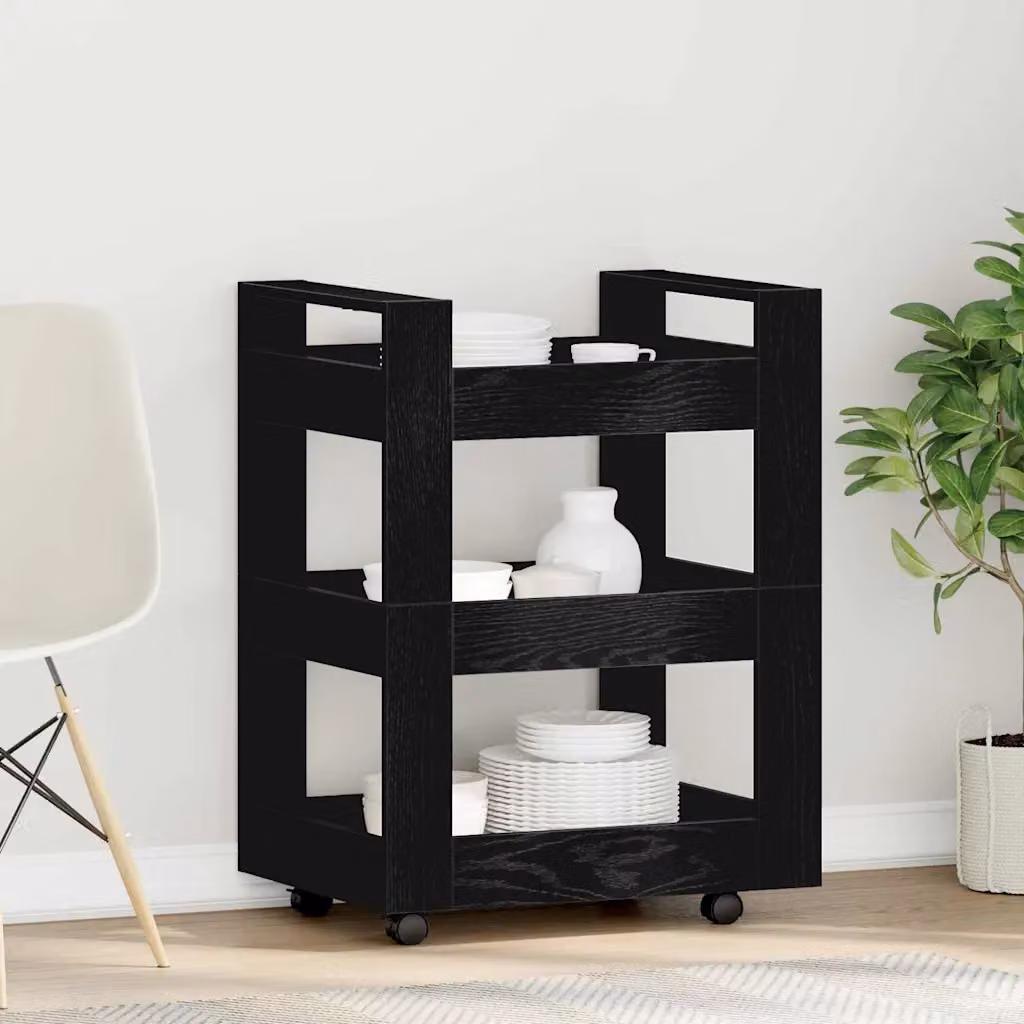vidaXL Carrello da Cucina Moderno Nero con Ruote L: 60 cm, P: 45 cm, H: 80 cm