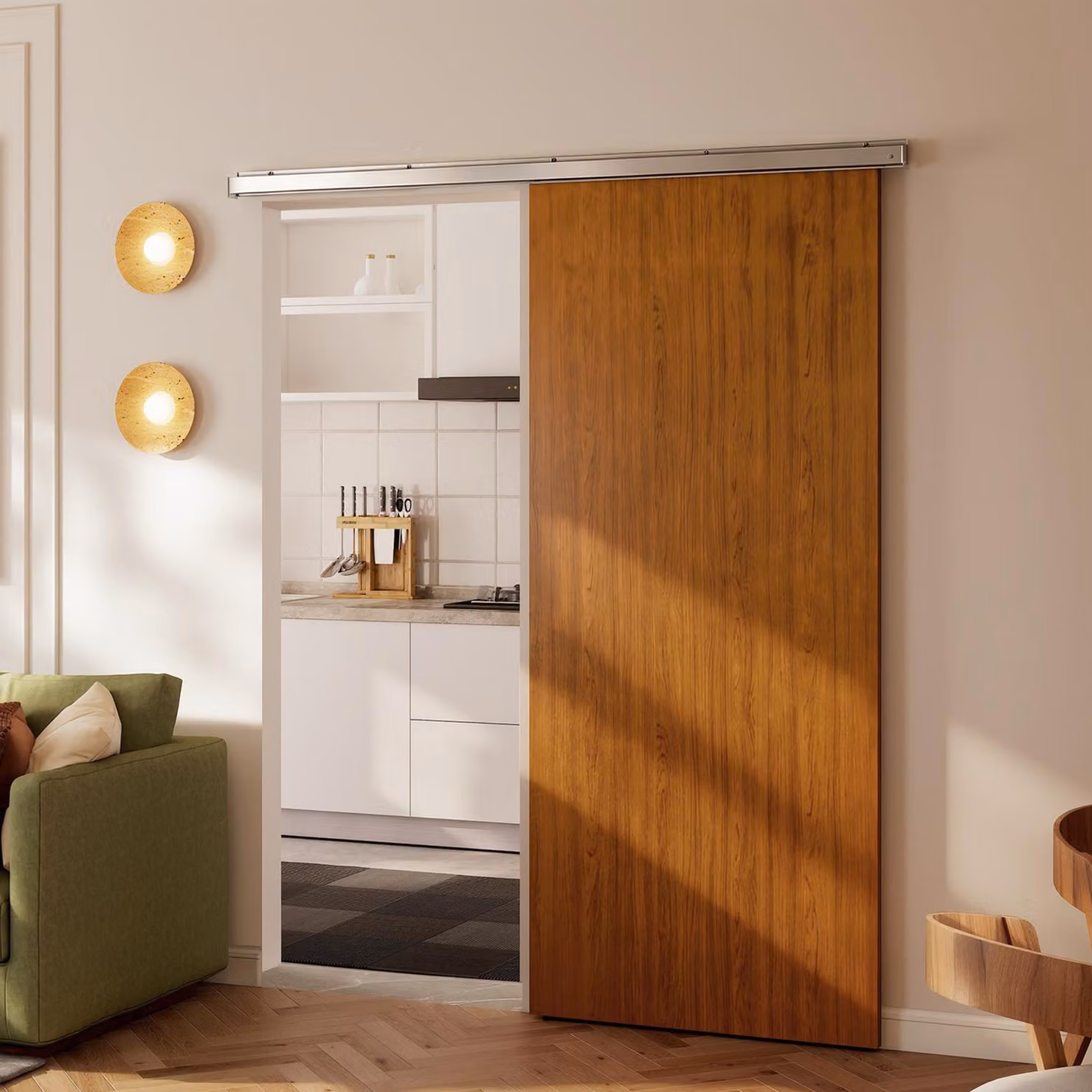 Porta Scorrevole HOMCOM con Binario in Effetto Legno Marrone L: 90 cm, H: 210 cm – 2