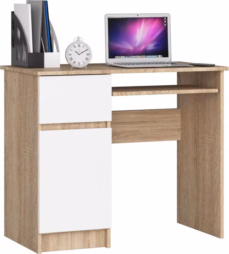 Scrivania per PC KALRION - rovere sonoma / bianco, versione a sinistra