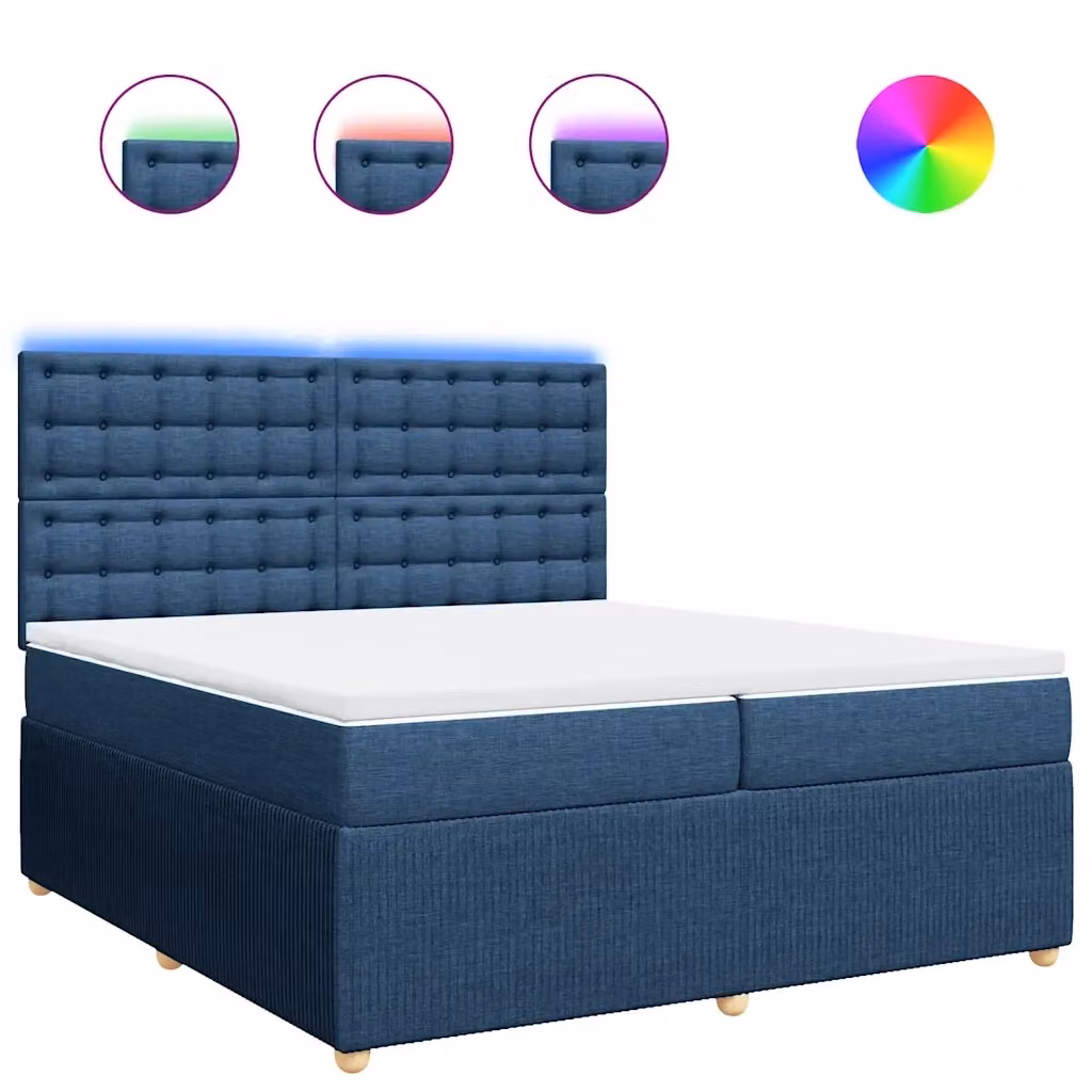 vidaXL Letto Ibrido con Giroletto a Molle e Materasso Blu e Bianco L/P: 200 x 200 cm – 2