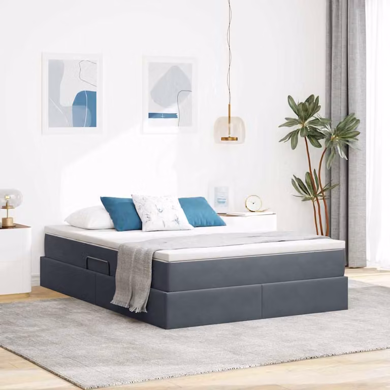 Letto con contenitore e materasso ibrido vidaXL in velluto grigio scuro L 140 cm x P 200 cm, H 78,5 cm