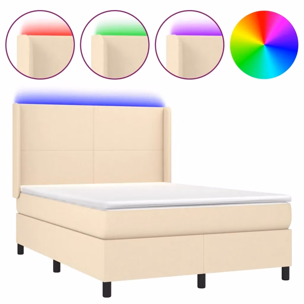 Letto Ibrido con Materasso vidaXL in Tessuto Beige e Bianco con Illuminazione LED e Porte USB L/P/H: 140 x 200 x 147 cm – 2