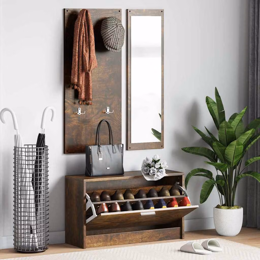 Set Scarpiere 3 in 1 vidaXL in Legno Multistrato, Colore Marrone, Stile Moderno