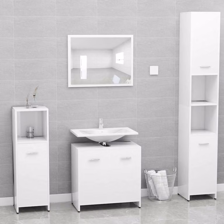 Set Mobili da Bagno Moderni vidaXL in Legno Bianco con Armadietto a Specchio e Mobile Lavabo