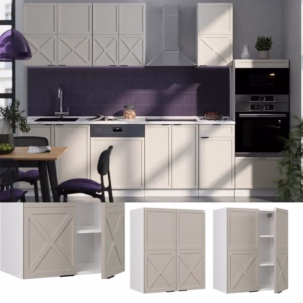 Pensile da cucina Vicco Fame-Line moderno in MDF con ante a battente, Grigio/Beige/Bianco, L: 60 cm, H: 72 cm, P: 34,1 cm – 2